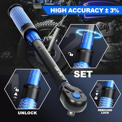 Image of 3 /8 Torque Wrench, 5-50Ft.Lb, UPGRADE torque wrench car | 6.8-67.8Nm, ±3% Precision Dual-Direction, 72 Tooth Click Adjustable Torque Wrench for moto Truck Car Tire Maintenance, Blue