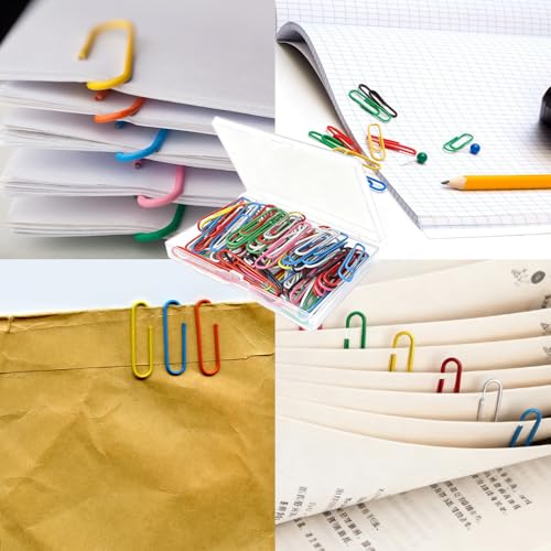 100 farbige Büroklammern Metall 50 mm, große Clips für Büro,Bunte Metall Büroklammern Set mit Aufbewahrungsbox für Büro,Dokumente(7 Farben)