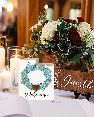 Blue Flower Candle Holders Set, Wooden Tealight Candle Holder Gifts For Women, Watercolor Floral Rustic Botanical Wreath Burlap Candlesticks Holder Decor For Wedding Dinning Party #TOP4
