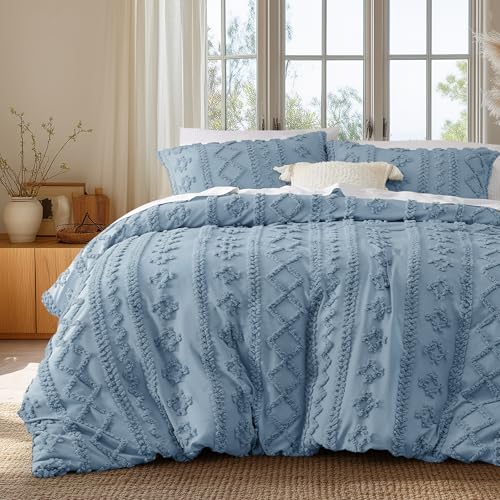 Image of Bedsure Boho Duvet Cover King Size, Soft & Comfortable Elegant Design Boho Bedding for Decoration, Machine Washable Comforter Cover for All Seasons,Includes 1 Duvet Cover & 2 Pillow Shams,Dusty Blue