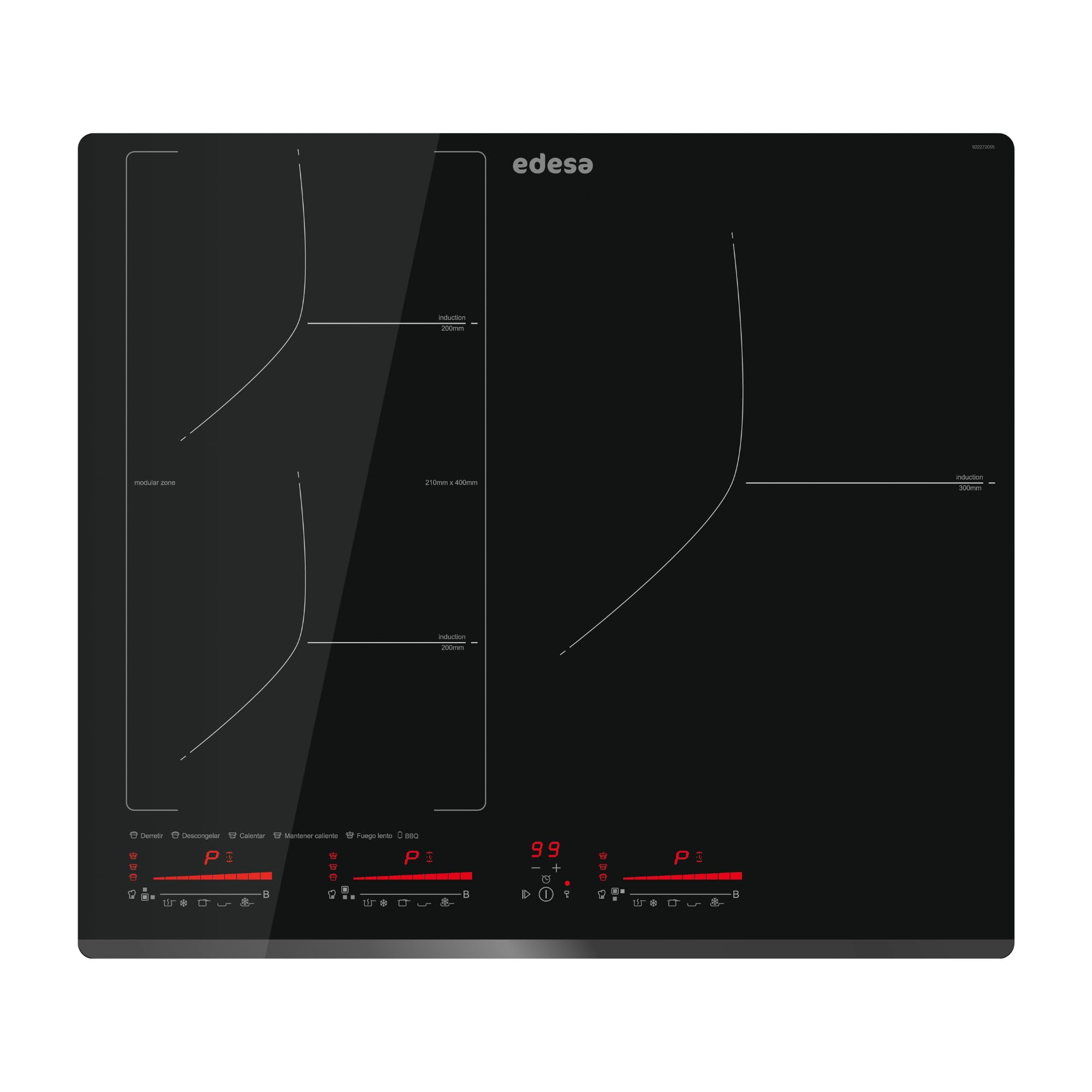 Edesa Negro Placa Eim-6331 Ht Bq B Con Biselado Frontal Panel De Control Tipo Multi Slider Touch Selector De Potencia Individual Con 9 Niveles Y Booster Selector De Temporizador Ancho 59 Cm Color