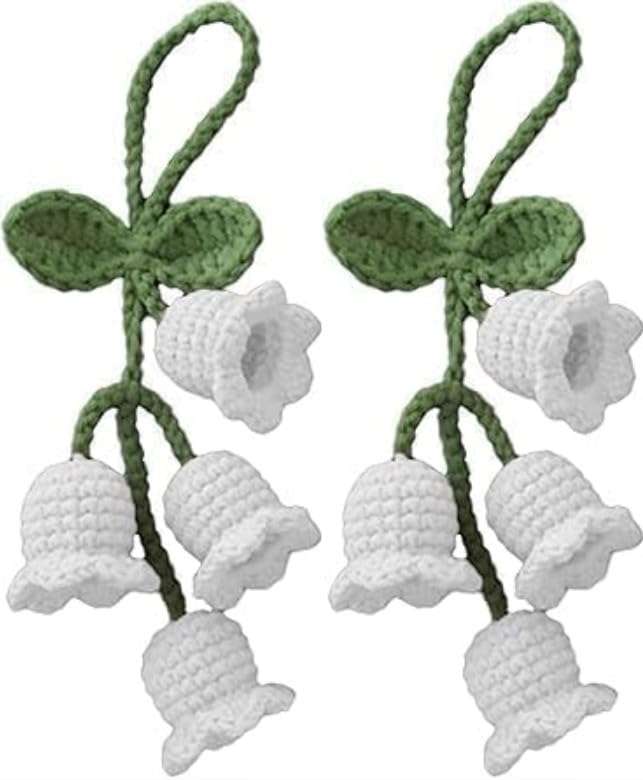 2Pcs Knitted Orchid Flower Keychain,Charms Crochet Flower Pendant for Car Key Purse Phone Supplies Mini Macrame Keychains,Macrame Bag Charms or Key Purse Phone Wallet Accessories, Car Keychain