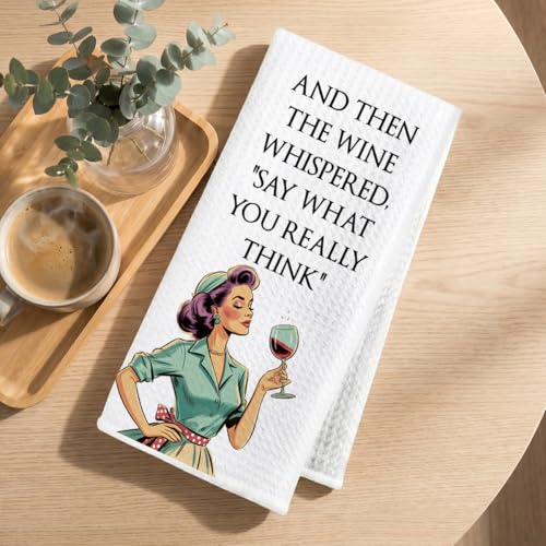 Image of Wine Lovers Kitchen Towels 24x14 Inch, Funny Wine Gifts Reusable Dish Towels for Kitchen Bathroom Decor, Funny Waffle Weave Absorbent Hand Cloth Tea Towel, Housewarming Gifts for Women Friend