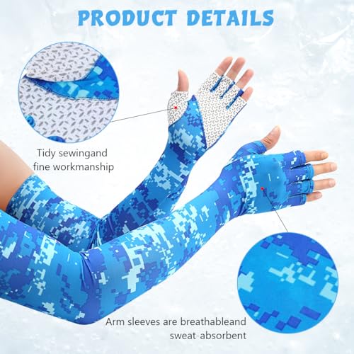 Image of PALAY Arm Sleeves UV with Compression & Cooling Effect, UV Protection Gloved Arm Sleeves for Men & Women Cycling Ice Arm Sleeve Fingerless Sun Compressionm for Golf, Baseball, Basketball