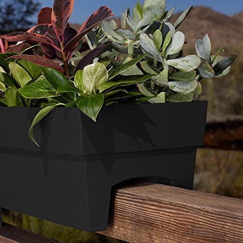 Bloem Finley Deck Rail Rectangle Planter: 24" - Black - Matte Finish, Fits Rail Sizes 3"-6", 100% Recycled Plastic Box, For Indoor And Outdoor Use, Gardening, 7.5 Gallon Capacity #TOP2
