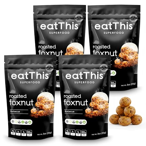 Image of EatThis Superfood Roasted Foxnuts (Makhana) Barbecue | Crunchy Healthy Snack | Olive Oil Roasted | Vegan, Gluten Free, Non-GMO | Pack of 4-12 oz
