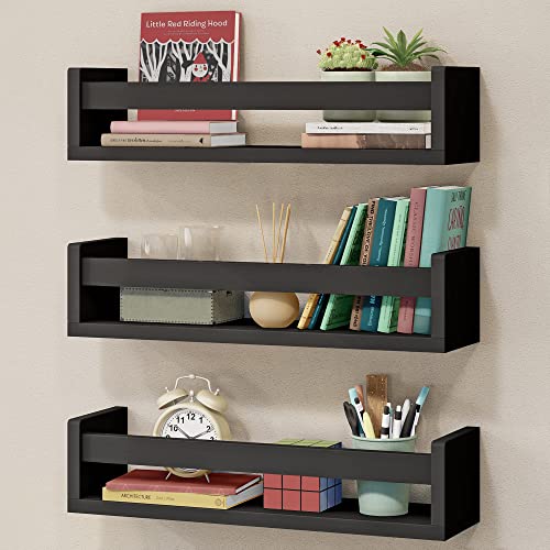 Nature Supplies Nursery Book Shelves, Set Of 3 Floating Bookshelves For Wall For Nursery Decor & Playroom Decor, Book Shelf Wall, Wall Bookshelf Kids, Baby Book Shelf Organizer For Kids (Black) #TOP15