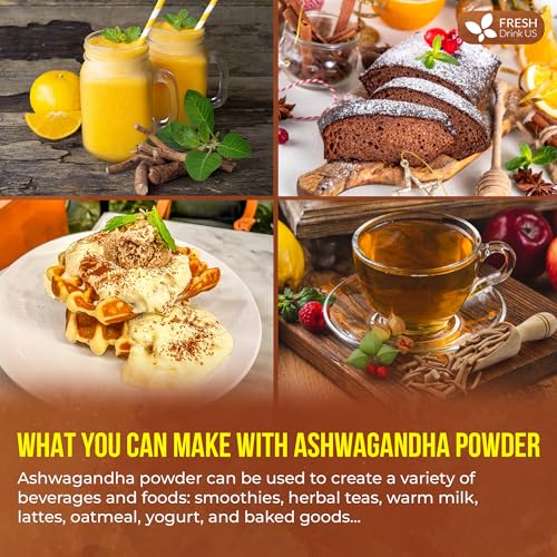 Image of FreshDrinkUS, Premium 20oz Ashwagandha Powder, 100% Natural & Pure, Herbal Tea, No Sugar, No Caffeine, No Gluten, Vegan.