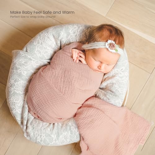Image of lulumoon Muslin Swaddle Blankets for Newborn - Soft Receiving Blankets - Floral Print Nursery Gift for Baby Girls(Pink Flower)