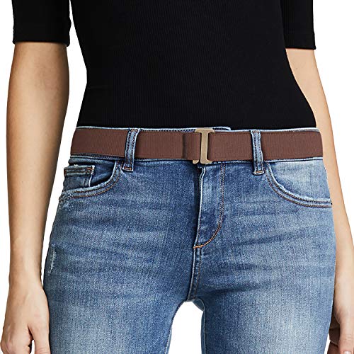 No Show Women Stretch Belt Invisible Elastic Web Strap Belt with Flat Buckle for Jeans Pants Dresses (Suit for US Size 0-16,Coffee-Brass Buckle) Deal