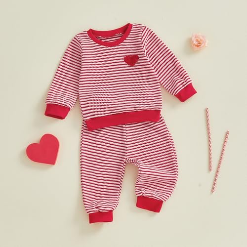 Image of VISGOGO Baby Boy Clothes Toddler Fall Winter Outfit Sweater Toddler Boy Striped Clothes 6 12 18 Months 2 3T 4T Pant Set