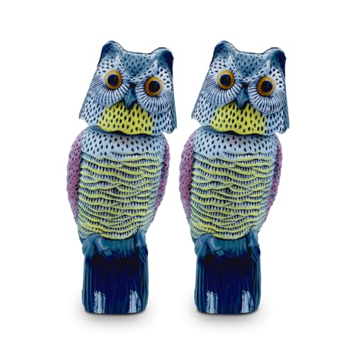 Pack de 2 Chouettes Épouvantails pour Jardin et Extérieur - Effraie Les Pigeons et Les Oiseaux - Fonctionne sans Piles - Tourne la Tête avec Le Vent -...