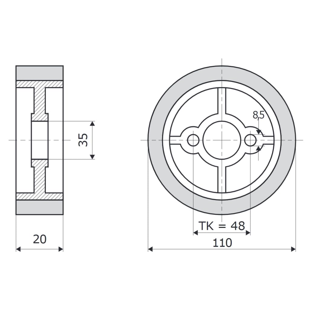 Panhans Vorschubrolle Gummi 110 x 20 mm weiss für Vorschubapparate