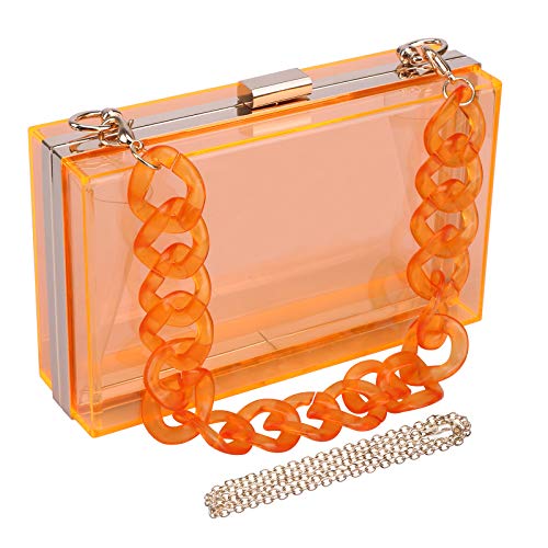 Image of WEDDINGHELPER Women Crossbody Shoulder Bag Evening Clutch Purse Acrylic Clear Jelly Box with 2 Removable Chain Purse (Orange)