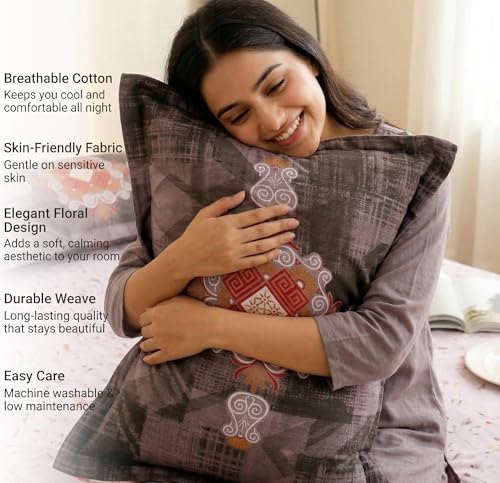 Image of VAS COLLECTIONS Cotton Double Bedsheet with 2 Pillow Covers (90x100 Inch) | 180 TC Soft Breathable Printed Bedsheet for Double Bed | Bedding Set for Bedroom & Home Decor (Mauve Taupe)