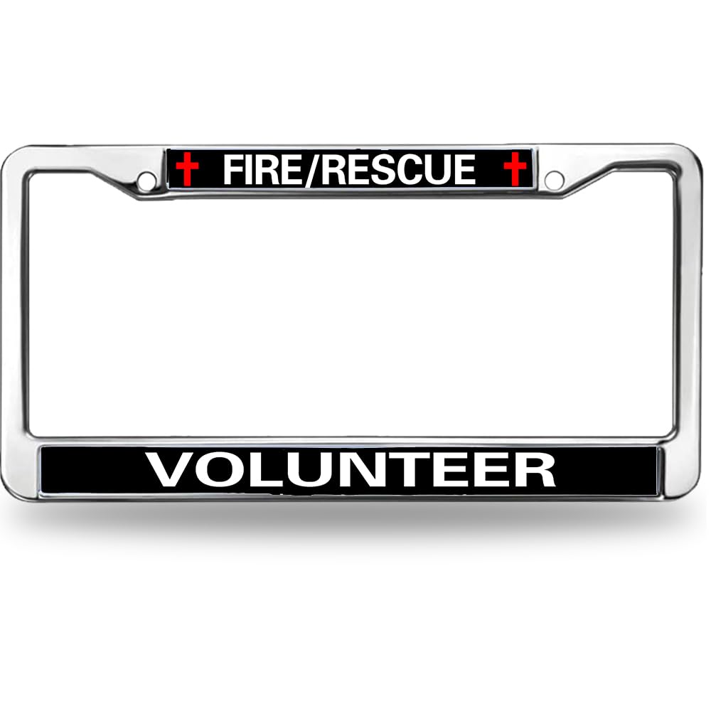 Fire Rescue Volunteer License Plate Frame - First Responder Appreciation Car Accessory
