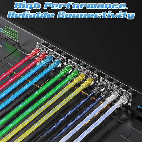 Image of Cat6 Ethernet Patch Cable 10ft Slim, Pure Copper, 10Gbps, 550MHz, Durable Patch Panel Network Cable, Blue - 10 Pack