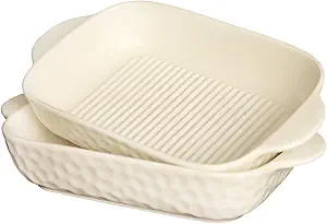 7" x 4.5" Rectangular Porcelain Baking Dish Set,Au Gratin Dishes,Casserole Dish, Ramekins 16 oz Bakeware Set of 2, Lasagna Pans for Cooking, Cake Dinner,Kitchen, Carry Handles Beige
