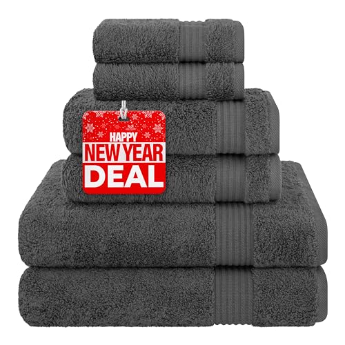 Cotton Paradise 6 Piece Towel Set, 100% Turkish Cotton Soft Absorbent Towels for Bathroom, 2 Bath Towels 2 Hand Towels 2 Washcloths, Gray Towel Set