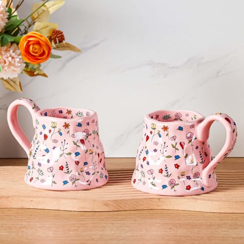 Set de 2 mugs grandes de cerámica 20 oz con diseño floral miniatura 6