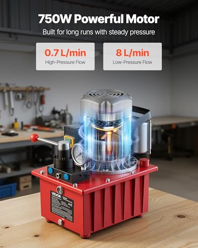 Image of VEVOR Electric Hydraulic Pump, 750W 10,000 PSI, 120V Double Acting Electric Driven Hydraulic Pump Power Pack Unit, with Manual Valve, 2.1 Gallon / 8L, for Punching, Bending, Double Acting Cylinders