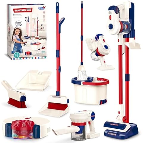 Kids Cleaning Toy Set, SMILESSKIDDO 12 PCS Kids Vacuum That Really Works, Broom and Mop Pretend Cleaning Set for Toddlers, Montessori Play Toy Gift for Boys and Girls Ages 3+ Cover