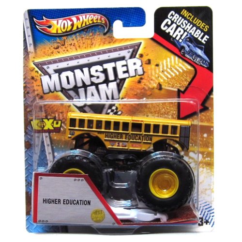Hot Wheels 2013 Release Higher Education School Bus Monster JAM with Crushable CAR, Higher Education School Bus Monster Truck