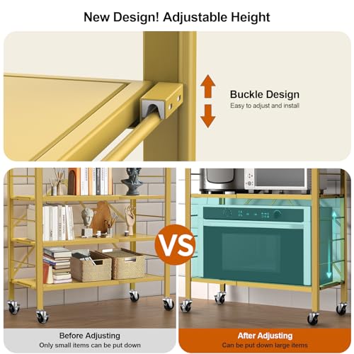 Image of Himix 6-Tier Foldable Storage Shelves Expandable Shelf Wheels Gold 2-in-1 | Folding shelving units, Metal collapsible organization, Changeable into 2 shelf units, Bookshelf, Garage, Holds 3600 Ibs