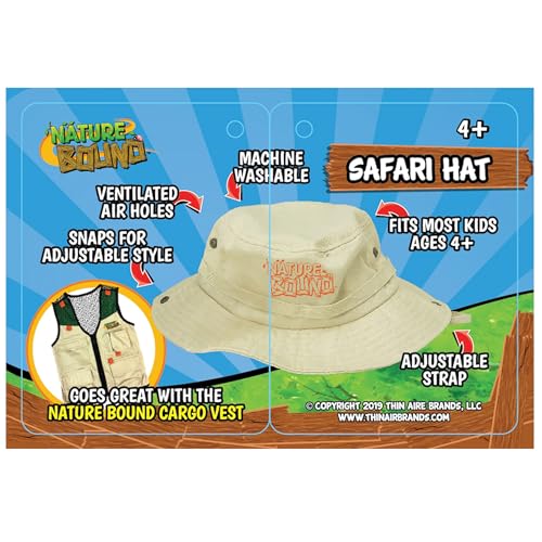 Nature Bound Kids Explorer Safari Hat with Drawstring and Khaki Fabric for Boys and Girls Ages 4 +4