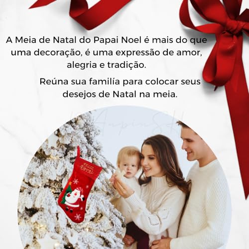Bota Papai Noel Meia de Natal - Decoração Natalina Com Alto Relevo - Linda Meia de Natal Tamanho Gra