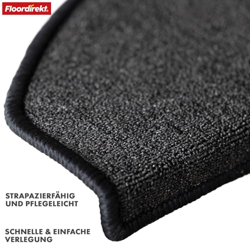 Floordirekt Treppenstufen Matten - London Pro Anthrazit - 1 Stück Stufenmatten Treppenteppich halbrund 25x65 cm