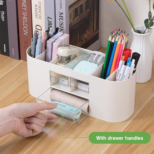 MumdoYAL Schreibtisch Organizer mit 6 Fächern und 3 Schubladen - Multifunktionales Platzwunder in Weiß