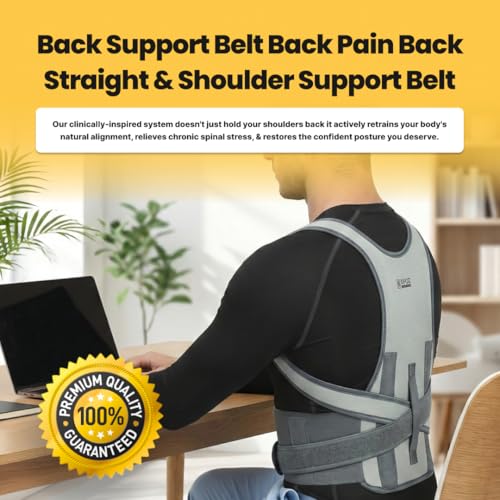 Image of Sifoz Free Size Grey Posture Corrector For Men And Women Back Support Belt Back Pain Back Straight And Shoulder Support Belt (Grey Metallic)