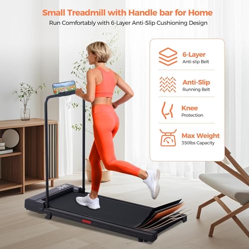 Image of Walking Pad Treadmill with Handle Bar, Portable Small Treadmill for Home