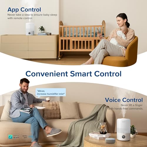 Image of LEVOIT Smart Cool Mist Top Fill Humidifiers for Bedroom with Sensor, Auto Humidity Setting, APP & Voice Control, Essential Oil Diffuser, Ultra Quiet Operation, Super Easy Top Fill, 3L, White