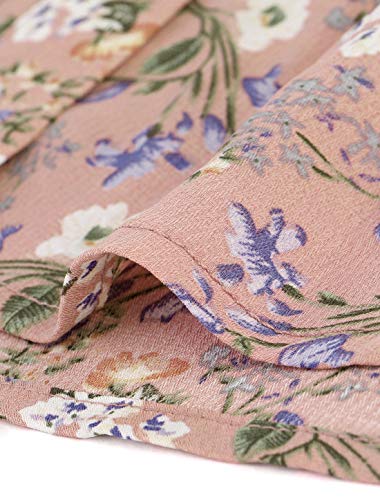 Allegra K Women's Button Down Floral Shirt Blouse Long Sleeve Point Collar Button Up Shirts Top Medium Pink