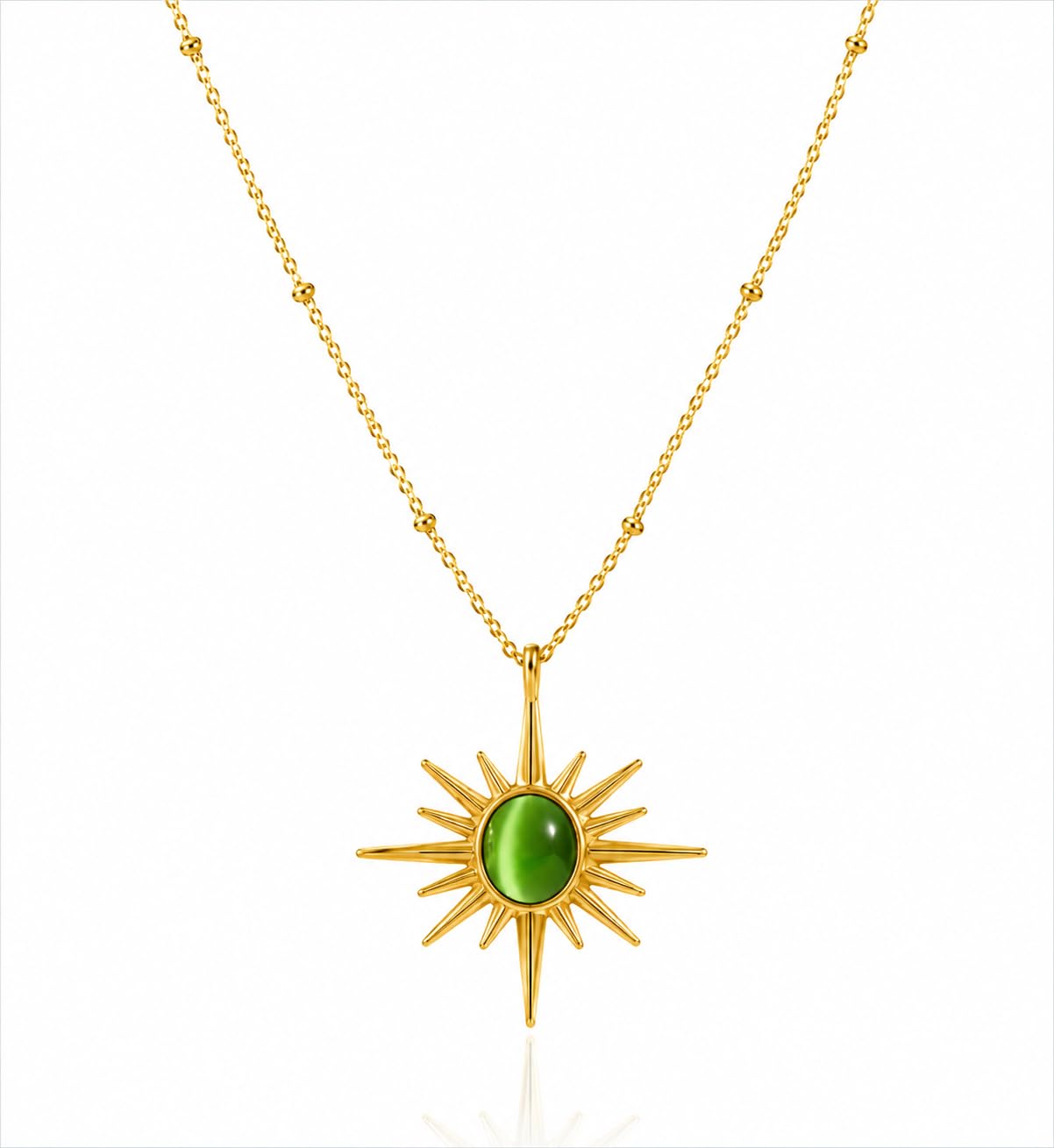 Trendy Green Sunburst Pendant Necklace for Women | Green Stone Gold Plated Chain | Anti-Tarnish Minimal Jewelry | Party & Casual Wear | Gift For Her-image-39