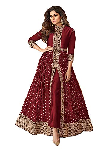Ready to Wear Indian/Pakistani Ethnic Wear Bollywood Party/Wedding Wear Long Anarkali Gown for Womens (Maroon, M)