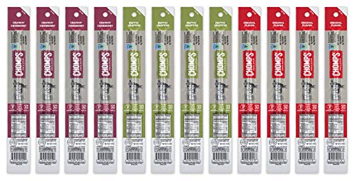 Chomps Snack Sticks 100% Grass Fed Beef, Variety Pack of 12, 3 Different Flavors