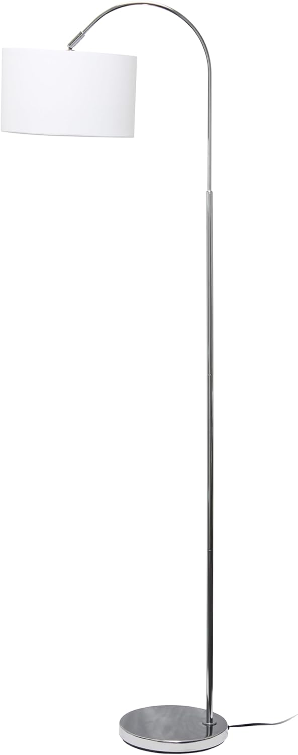 Vista 66" Modern Arched Brushed Nickel Floor Lamp, for Living Room, Bedroom, Entryway, with Feit LED Bulb, White Shade (White)