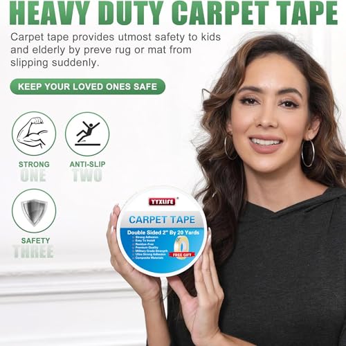 Image of YYXLIFE Double Sided Carpet Tape for Area Rugs, Hardwood Floors, 2 inch x20YD | Carpet Adhesive Removable Multi-Purpose Rug Tape Cloth for Hardwood Floors,Outdoor Rugs,Heavy Duty Sticky Tape,White, Durable