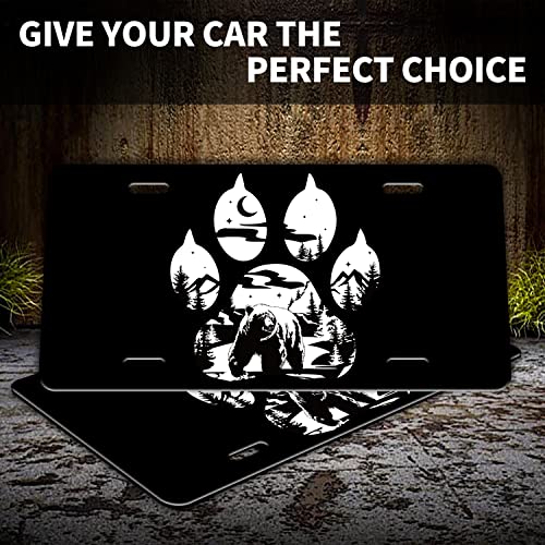 Funny Bear Paw Mountains Forest Moon Car Front License Plate Cover Animal Personalise License Plate Cover Rust-Proof Stainless Steel Metal Car Plates Tag Novelty Vanity Tag Decorative Men Women #TOP3