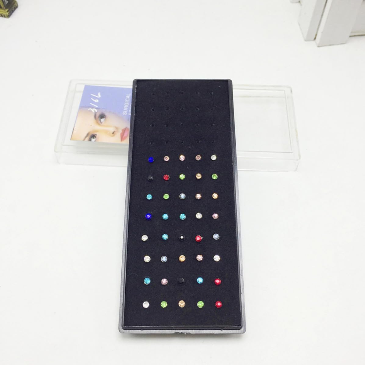 40pcs Nose Studs for Men Women Crystal Embedded Steel
