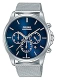 verschraubter Gehäuseboden Pulsar Herren Chronograph Quarz Uhr mit Edelstahl Armband PT3929X1