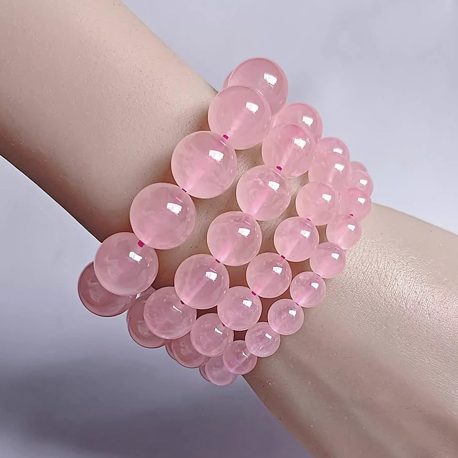 Bracciale in Quarzo Rosa Naturale del Madagascar per Uomo e Donna – Bracciale Elasticizzato con Perline di Cristallo Rosa Autentico,9mm