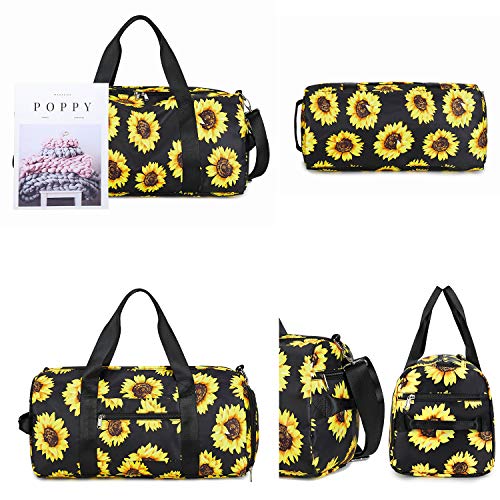 Sport Gym Duffle Travel Bag Women Ladies with Shoe Compartment, Wet Pocket (E0110 SunFlower)