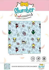 Slumber Happy Dreaming 300 TC Cotton Single Bed Designer Bedsheet for Kids with One Pillow Cover - Superheroes