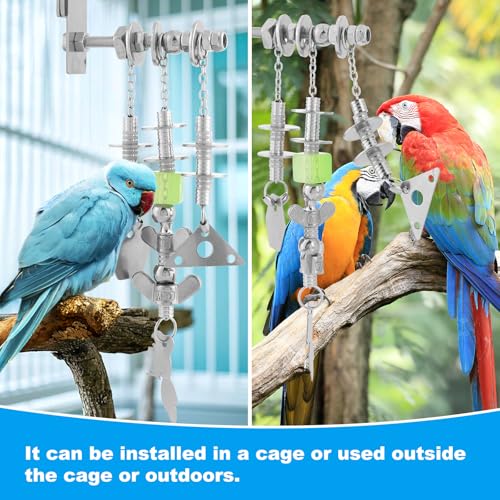 Image of Lulu Buddy's Indestructible Metal Parrot Chew Toy - Swing Links & Melodic Chains for Macaws, African Greys, Amazons - Stainless Steel Cage /Outdoor Enrichment for Intelligent Large Parrots (LB-QG-901)