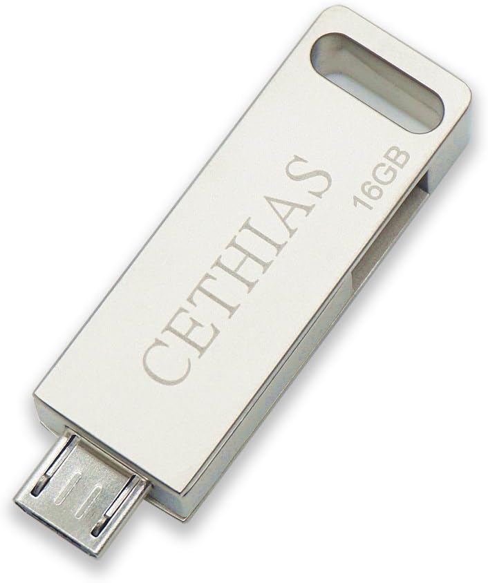 CETHIAS OTG USB Flash Drive 16GB, Metal On-The-Go 2 in 1 Memory Stick USB Flash Disk(Silver) Available for Android Smart Phone or Device Support (OTG 16GB) New