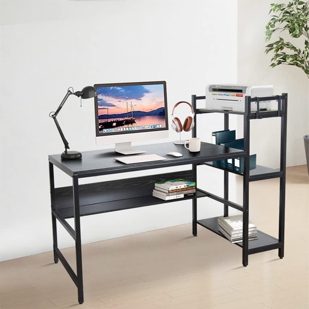 Kutis Computer Desk with 4 Tier Storage Shelves Modern Wood Desk with Steel Frame for Small Spaces Home Office Workstation 136 x 60 x 76 Centimeter.